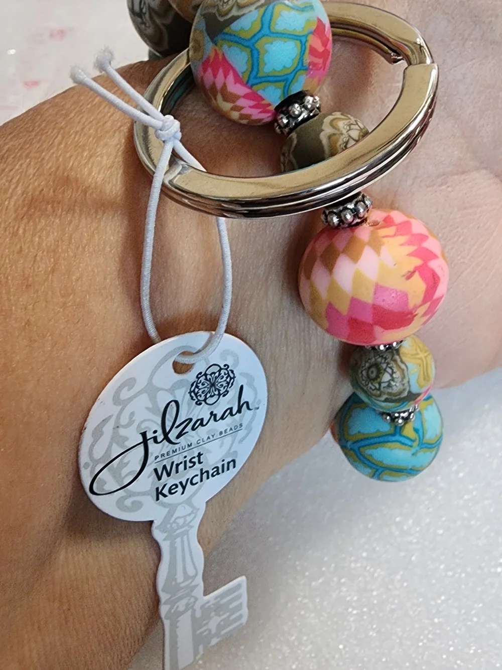 JilZara Pink & Turquoise Beaded Wrist Keychain